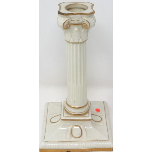 227 - Early Royal Worcester candlestick, H: 21 cm, chip to gilt on base and wear throughout. P&P Group 2 (... 