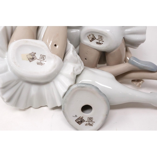 240 - Three Nao figurines: two ballerinas and a swan, no cracks or chips, largest H: 18 cm. P&P Group 2 (£... 