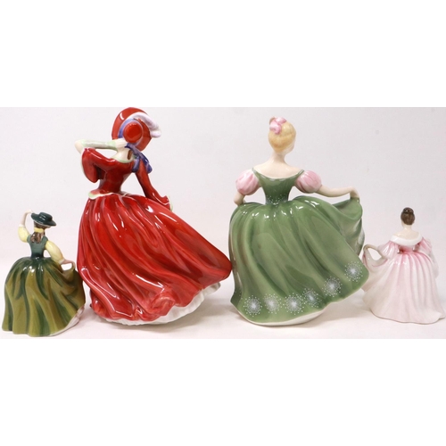 251 - Four Royal Doulton figurines including Autumn Breeze HN1934, no cracks or chips, largest H: 19 cm. P... 