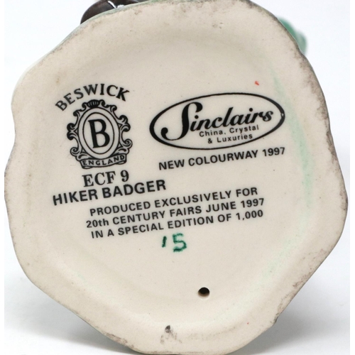 272 - Boxed Beswick Limited Edition 15/1000 Hiker Badger, H: 13 cm. P&P Group 1 (£14+VAT for the first lot... 