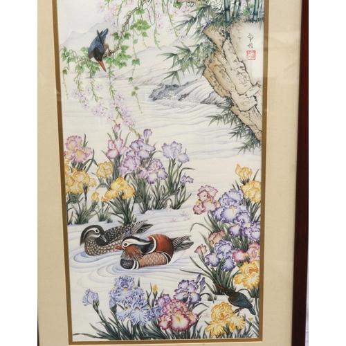 302 - Franklin Mint print on silk, The Tranquility of Summer by Wei Tseng Yang, 54 x 29 cm. Not available ... 