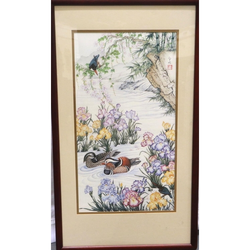 302 - Franklin Mint print on silk, The Tranquility of Summer by Wei Tseng Yang, 54 x 29 cm. Not available ... 