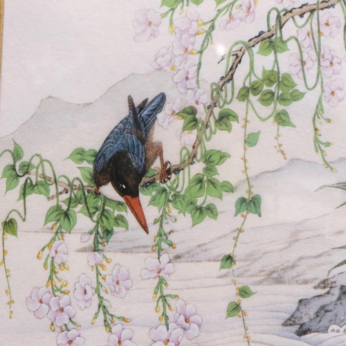 302 - Franklin Mint print on silk, The Tranquility of Summer by Wei Tseng Yang, 54 x 29 cm. Not available ... 