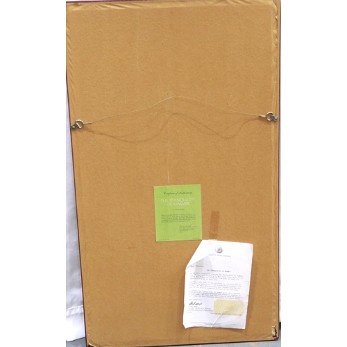 302 - Franklin Mint print on silk, The Tranquility of Summer by Wei Tseng Yang, 54 x 29 cm. Not available ... 