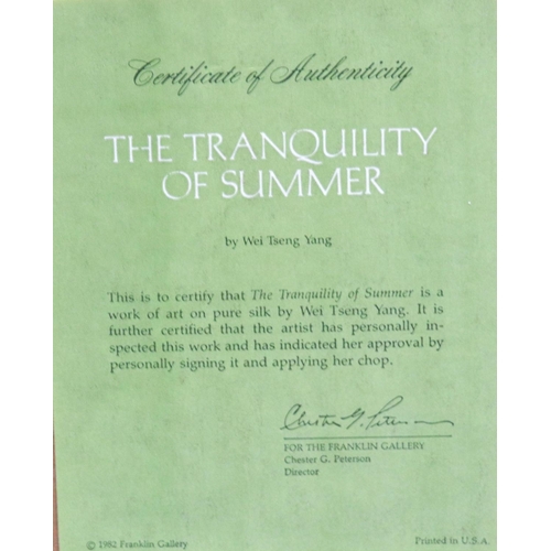 302 - Franklin Mint print on silk, The Tranquility of Summer by Wei Tseng Yang, 54 x 29 cm. Not available ... 