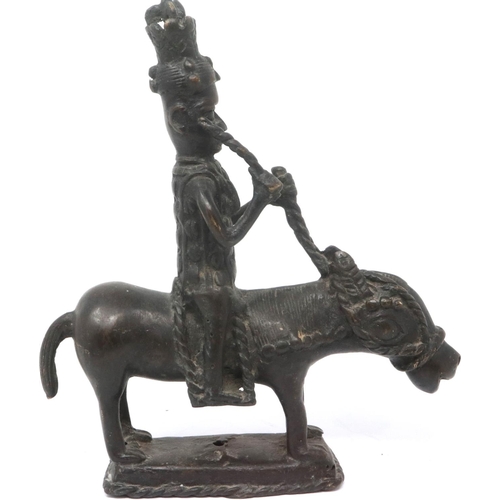 308 - Benin bronze tribal figure on horseback, H: 29 cm. P&P Group 3 (£25+VAT for the first lot and £5+VAT... 