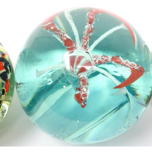 315 - Three 19th century coloured glass paperweights. P&P Group 3 (£25+VAT for the first lot and £5+VAT fo... 