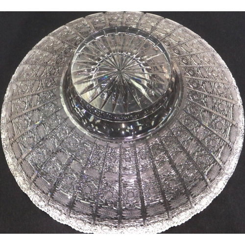 317 - Bohemian lead crystal bowl with complex cut design, D: 35 cm, small fleabites to inside of bowl. P&P... 