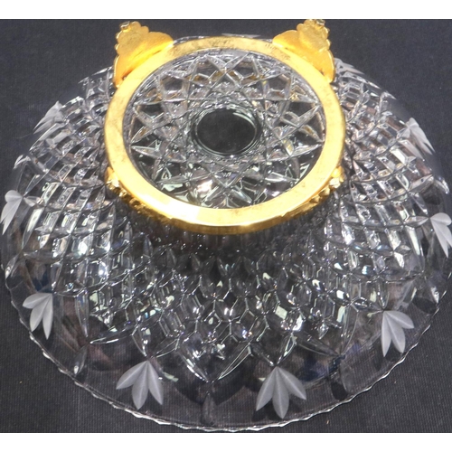 324 - Killarney crystal glass centre bowl on four brass supports, D: 30 cm. P&P Group 3 (£25+VAT for the f... 