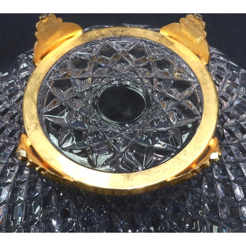 324 - Killarney crystal glass centre bowl on four brass supports, D: 30 cm. P&P Group 3 (£25+VAT for the f... 