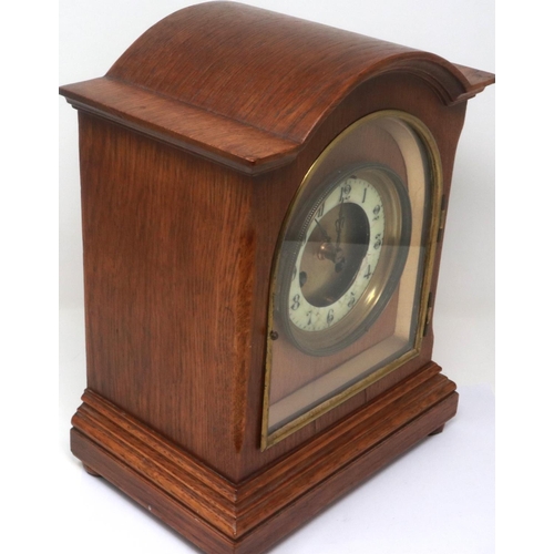 329 - French 19th century oak cased bracket clock with barrel movement, enamelled chapter ring (a/f) and c... 