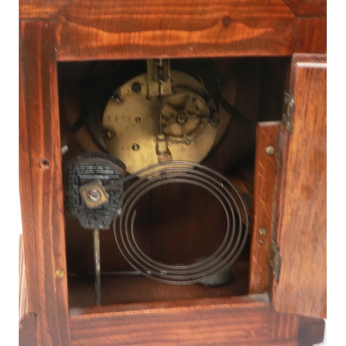 329 - French 19th century oak cased bracket clock with barrel movement, enamelled chapter ring (a/f) and c... 