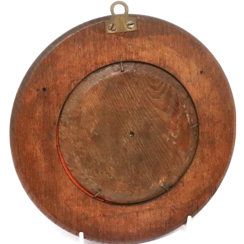 336 - Arts and Crafts wood framed mirror, with six Ruskin style panels surmounted, D: 23 cm. P&P Group 2 (... 