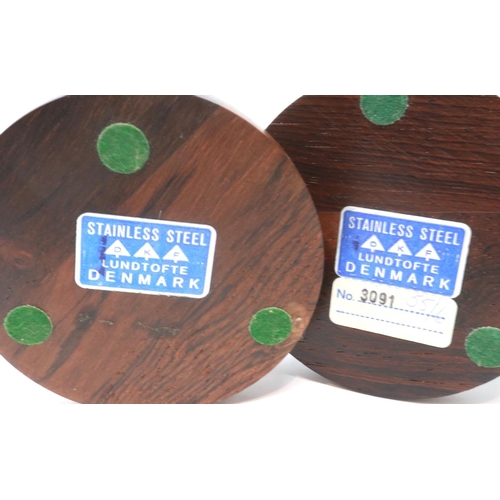 341 - Pair of mid century Lundtofte Danish stainless steel candle holders with original labels on both, H:... 