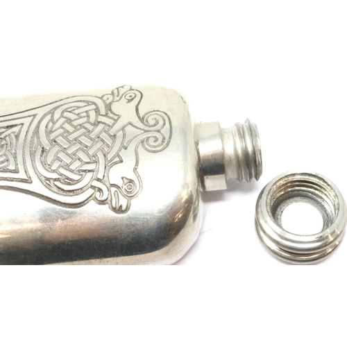 343 - Celtic Pewter hip flask, L: 15 cm. P&P Group 1 (£14+VAT for the first lot and £1+VAT for subsequent ... 