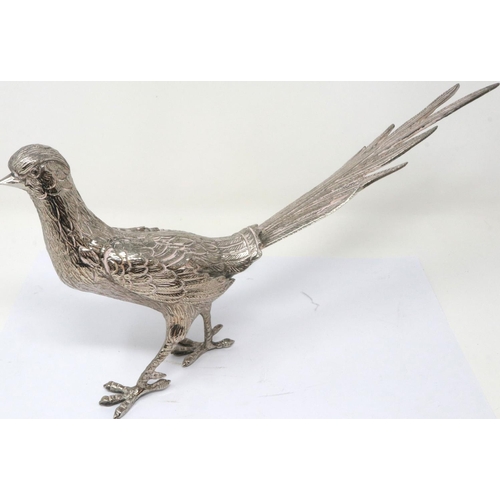 345 - Silver plated cock and hen pheasant, cock L: 35 cm. P&P Group 2 (£18+VAT for the first lot and £3+VA... 