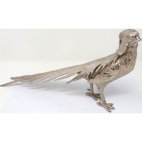 345 - Silver plated cock and hen pheasant, cock L: 35 cm. P&P Group 2 (£18+VAT for the first lot and £3+VA... 