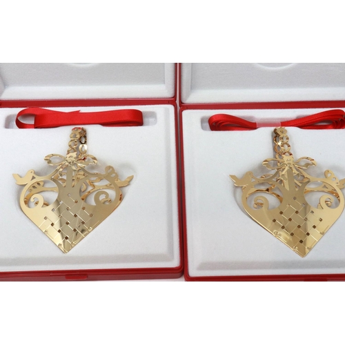 352 - Two boxed Georg Jensen gold plated Christmas decorations, dated 1992. P&P Group 3 (£25+VAT for the f... 