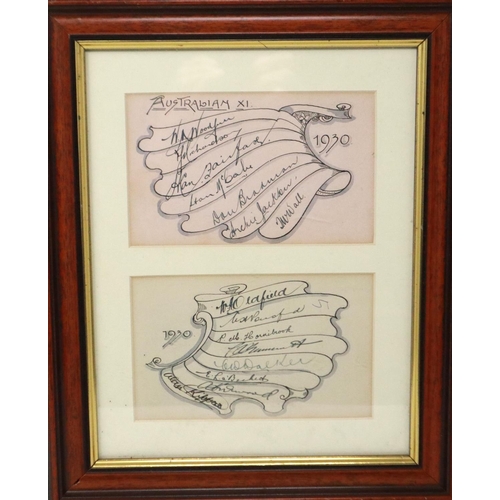 374 - 1930 Australia XI team signatures, including Wall, Jackson, McBale and others, across two pages late... 