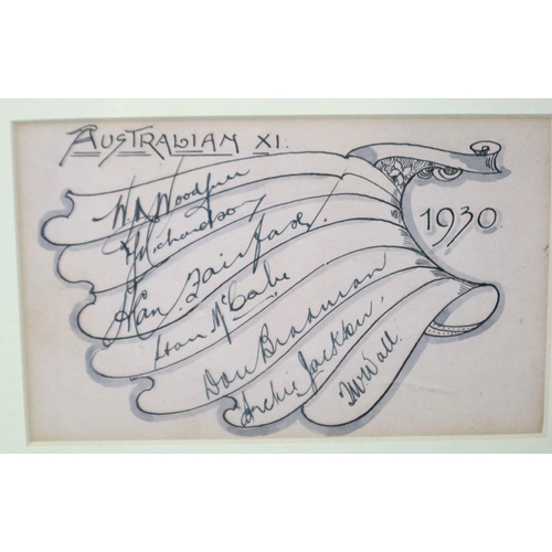 374 - 1930 Australia XI team signatures, including Wall, Jackson, McBale and others, across two pages late... 
