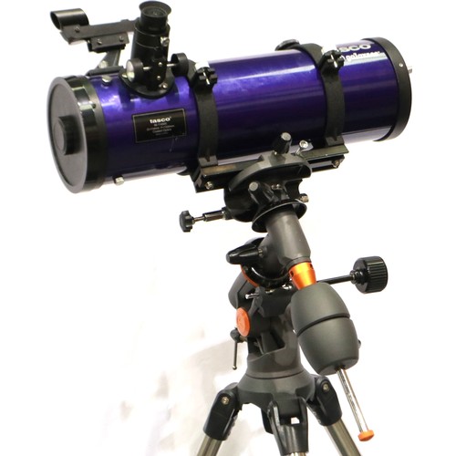 436 - Tasco Galaxsee Newtonian telescope, D-114mm, f=1,000mm on EQ mount and tripod, complete. Not availab... 