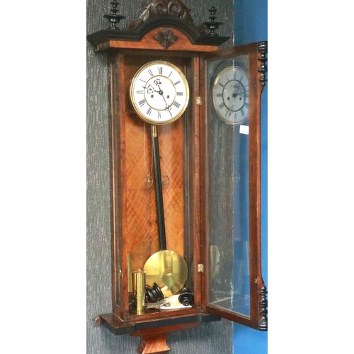 330 - A 19th century Vienna style wall clock, twin weight, with pendulum display door. Not available for i... 