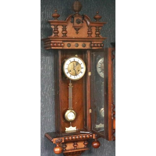 331 - A 19th century Vienna style wall clock, single weight, with pendulum display door. Not available for... 