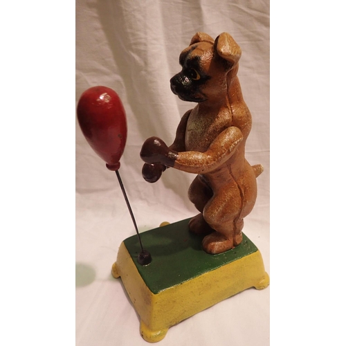 1065 - Cast iron automation boxing dog figurine, H: 20 cm. P&P Group 1 (£14+VAT for the first lot and £1+VA... 