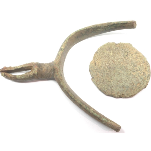 1104 - Post Medieval cooper alloy spur, found in Rocklands, Norfolk. and a George III Coronation token 1766... 