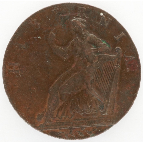 1128 - Scarce 1791 Edinburgh Hibernia halfpenny. P&P Group 0 (£5+VAT for the first lot and £1+VAT for subse... 