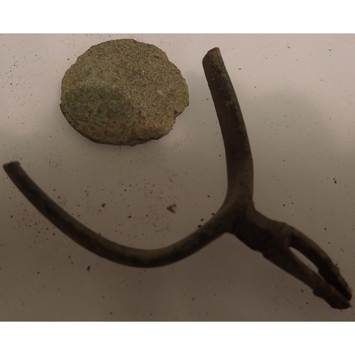 1104 - Post Medieval cooper alloy spur, found in Rocklands, Norfolk. and a George III Coronation token 1766... 