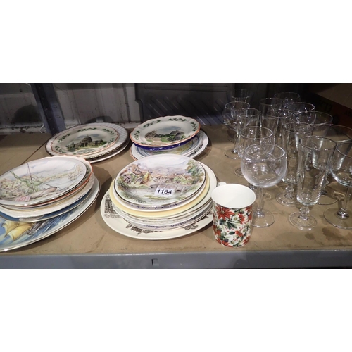 1164 - Assorted glass and commemorative plate. Not available for in-house P&P