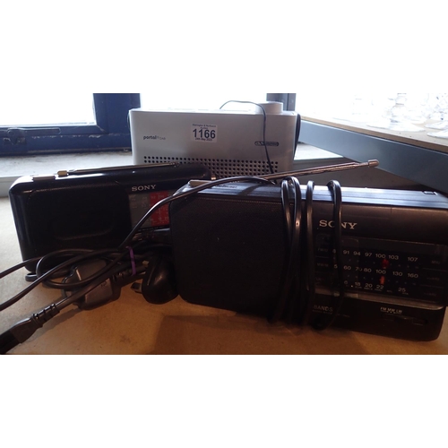 1166 - Three radios, two Sony and a Portal. P&P Group 3 (£25+VAT for the first lot and £5+VAT for subsequen... 