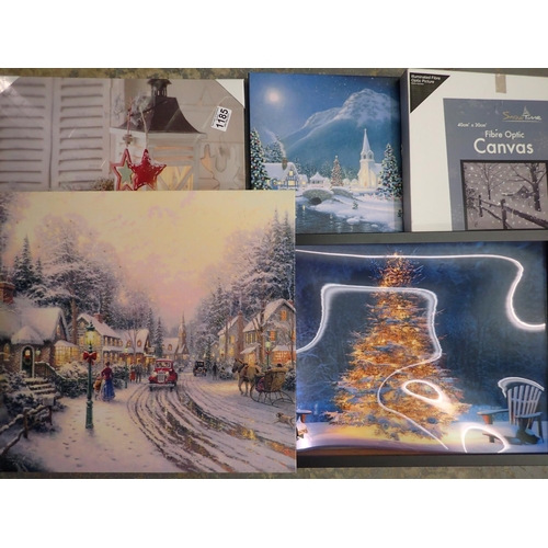 1185 - Collection of five illuminated Christmas pictures. Not available for in-house P&P