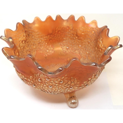 1217 - Fenton Marigold orange tree bowl on tri footed supports, D: 23 cm, small chips to rim. P&P Group 3 (... 