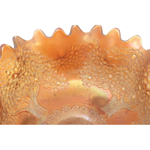 1217 - Fenton Marigold orange tree bowl on tri footed supports, D: 23 cm, small chips to rim. P&P Group 3 (... 