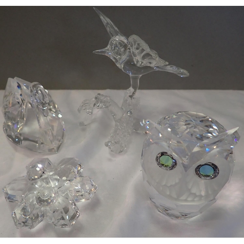 1206 - Four small glass ornaments including Swarovski, largest H: 90 mm. P&P Group 2 (£18+VAT for the first... 