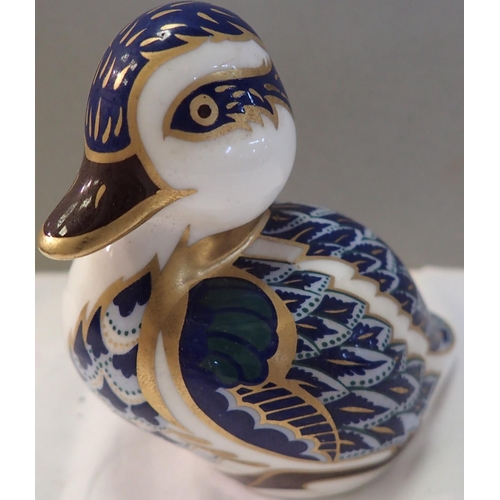 1207 - Royal Crown Derby paperweight, duck, seconds, with silver stopper, H: 70 mm. P&P Group 1 (£14+VAT fo... 