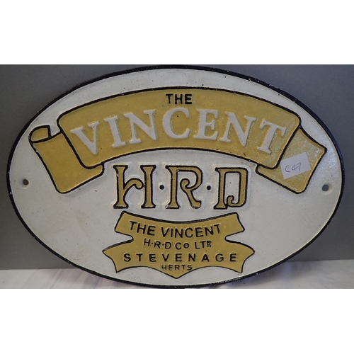 1209 - Cast iron Vincent Motorcycles plaque, W: 35 cm. P&P Group 1 (£14+VAT for the first lot and £1+VAT fo... 