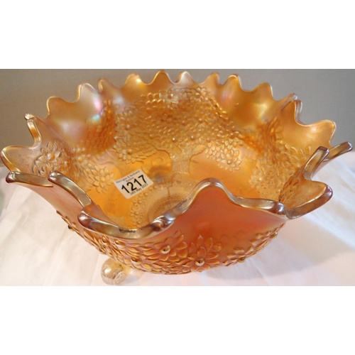 1217 - Fenton Marigold orange tree bowl on tri footed supports, D: 23 cm, small chips to rim. P&P Group 3 (... 