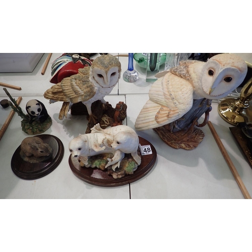 1248 - Franklin Mint bisque ceramic figurine, The Barn Owl, H: 25 cm, with further similar figures. all pie... 