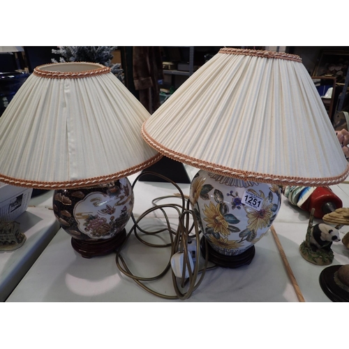 1251 - Two Oriental style ceramic lamps with shades. All electrical items in this lot have been PAT tested ... 