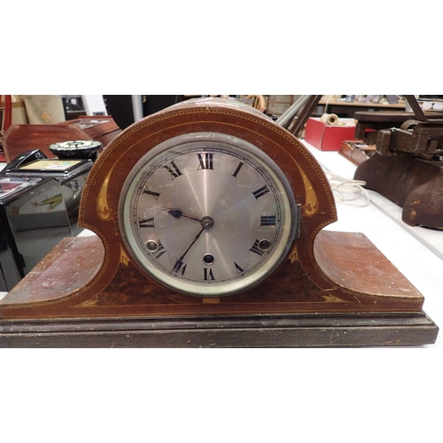 1265 - Inlaid mahogany mantle clock with Westminster chime. Not available for in-house P&P