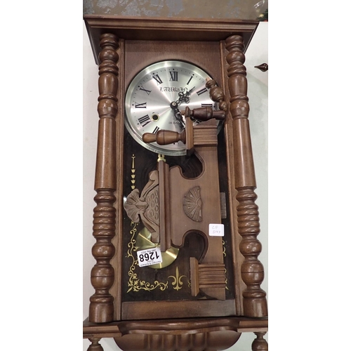 1268 - Mahogany cased wall clock with 31 day movement for repair. Not available for in-house P&P