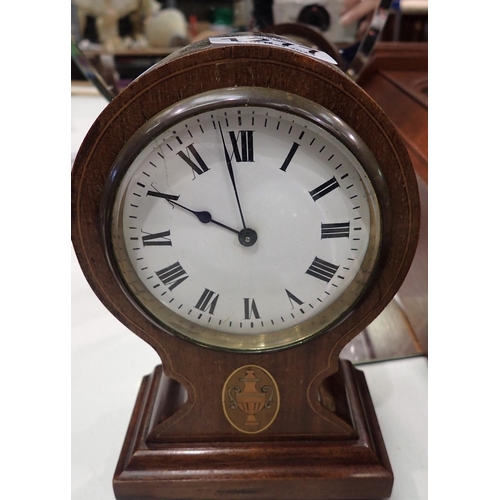 1277 - Small inlaid mahogany table clock H:12cm  Not available for in-house P&P