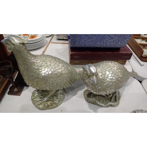 1290 - Pair of silver decorated resin pheasants. Not available for in-house P&P