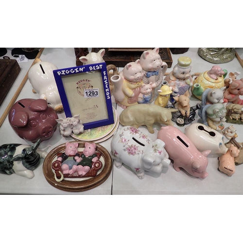 1293 - Large quantity of pig money box's and teapots. Not available for in-house P&P