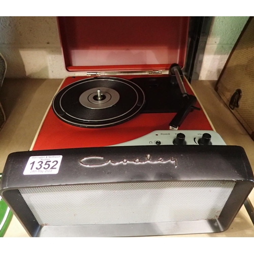 1352 - Crosley Collegiate 3 speed briefcase record player with audio technica magnetic cartridge, power sup... 