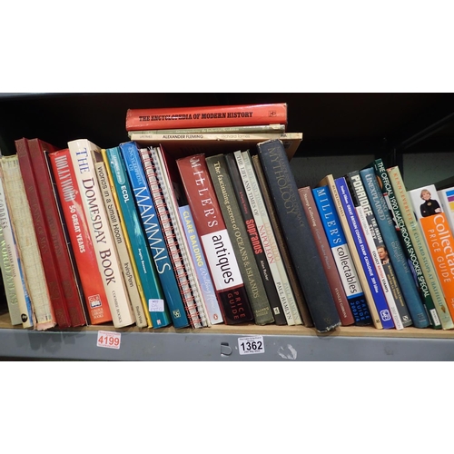 1362 - Shelf of mixed various books including antique reference books. Not available for in-house P&P