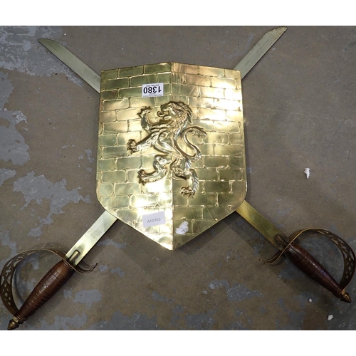 1380 - Brass swords and shields. Not available for in-house P&P